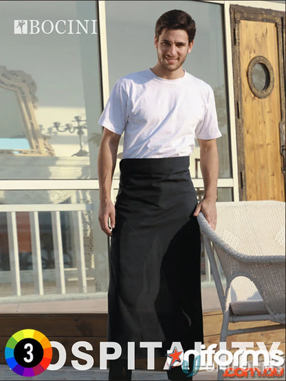 Black waist apron made of durable Cotton Drill, perfect for workwear and uniforms