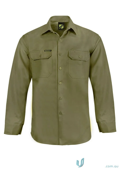 Olive green cotton drill long-sleeve work shirt from Cotton Drill LS Shirt for uniforms and workwear