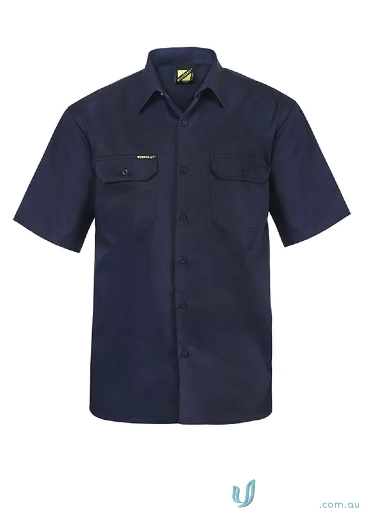 Navy blue cotton drill workwear short-sleeved shirt for uniforms and workwear needs