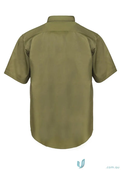 Olive green cotton drill short-sleeved workwear shirt from the Cotton Drill SS Shirt collection
