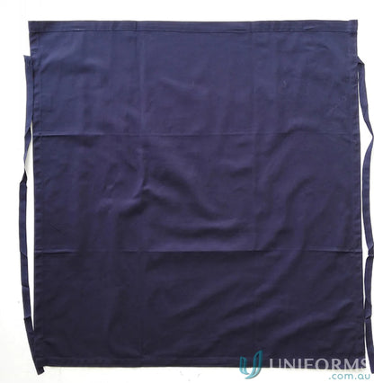 Navy blue cotton drill three quarter apron with waist ties for kitchen or work use