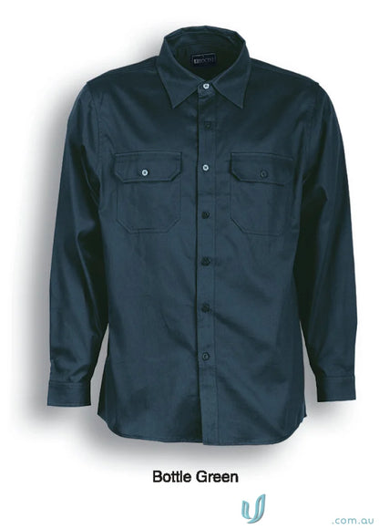Bottle green cotton drill work shirt from Cotton Drill Work LS Shirt collection