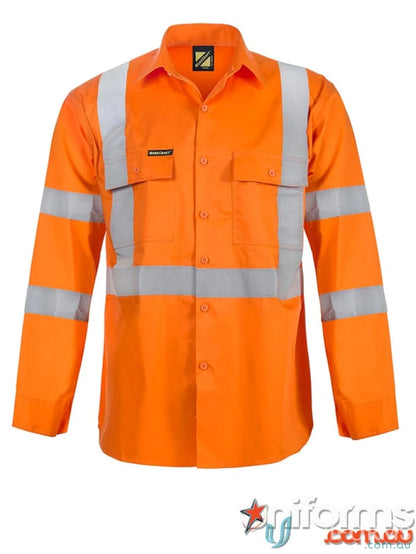 Orange long-sleeved safety cotton shirt with CSR tape for uniforms