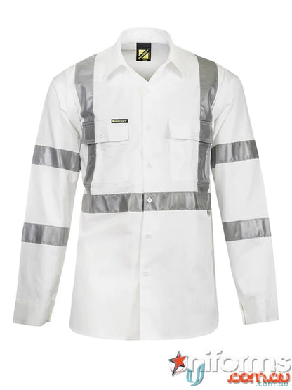 White long-sleeved cotton shirt with CSR tape, perfect for uniforms