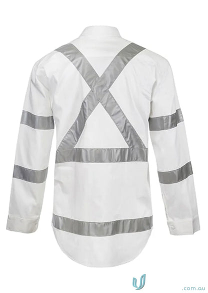 White safety jacket with reflective stripes on cotton shirt with CSR tape for uniforms