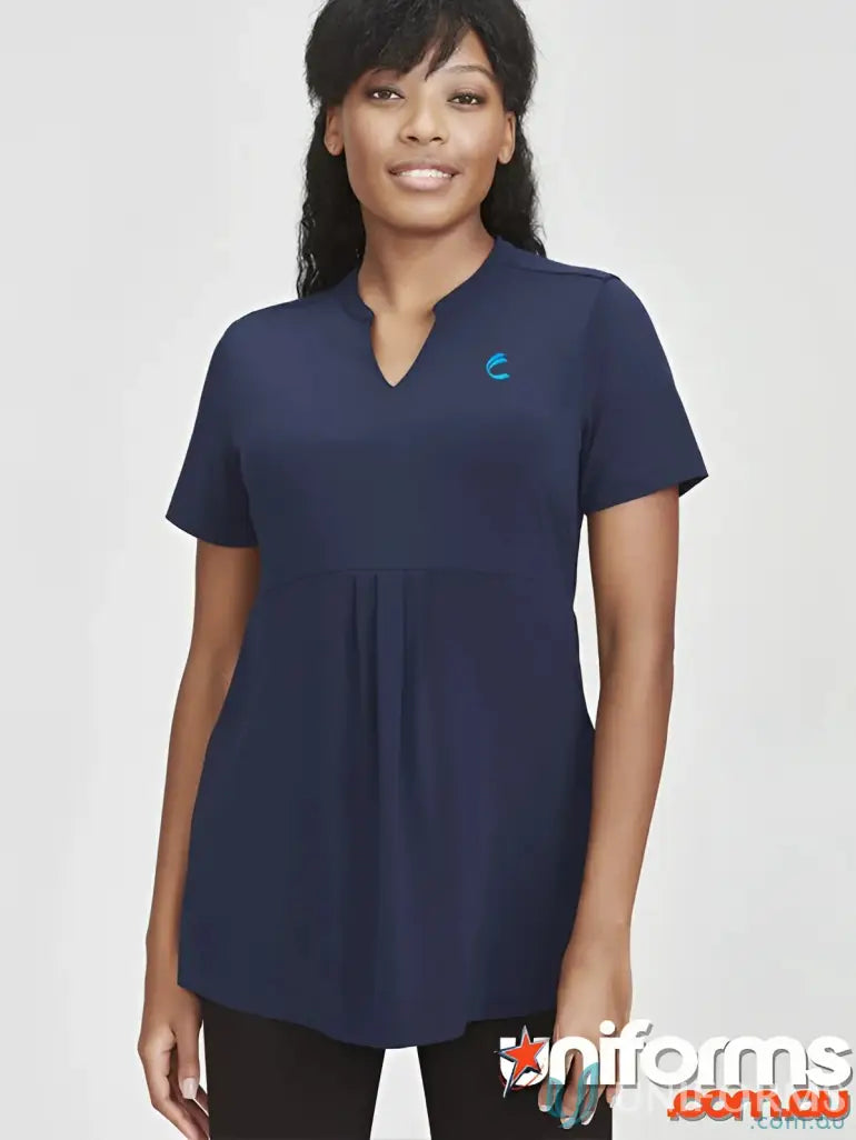 Navy blue tunic top from CR EMb Ladies Easy Fit Top, perfect for workwear or uniforms