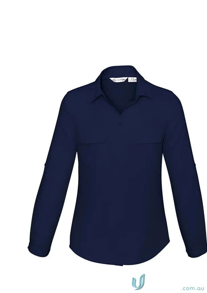 Navy blue Madison blouse long-sleeved shirt with mechanical stretch for uniforms