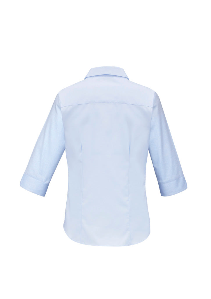 Light blue CR ladies premium cotton 3Q shirt with yarn dyed fine fabric