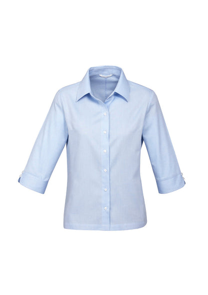 CR Ladies Premium Cotton 3Q Shirt in light blue yarn dyed fine cotton-rich fabric