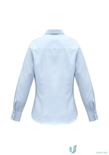 Light blue long-sleeved cotton shirt with mini herringbone pattern for work uniforms