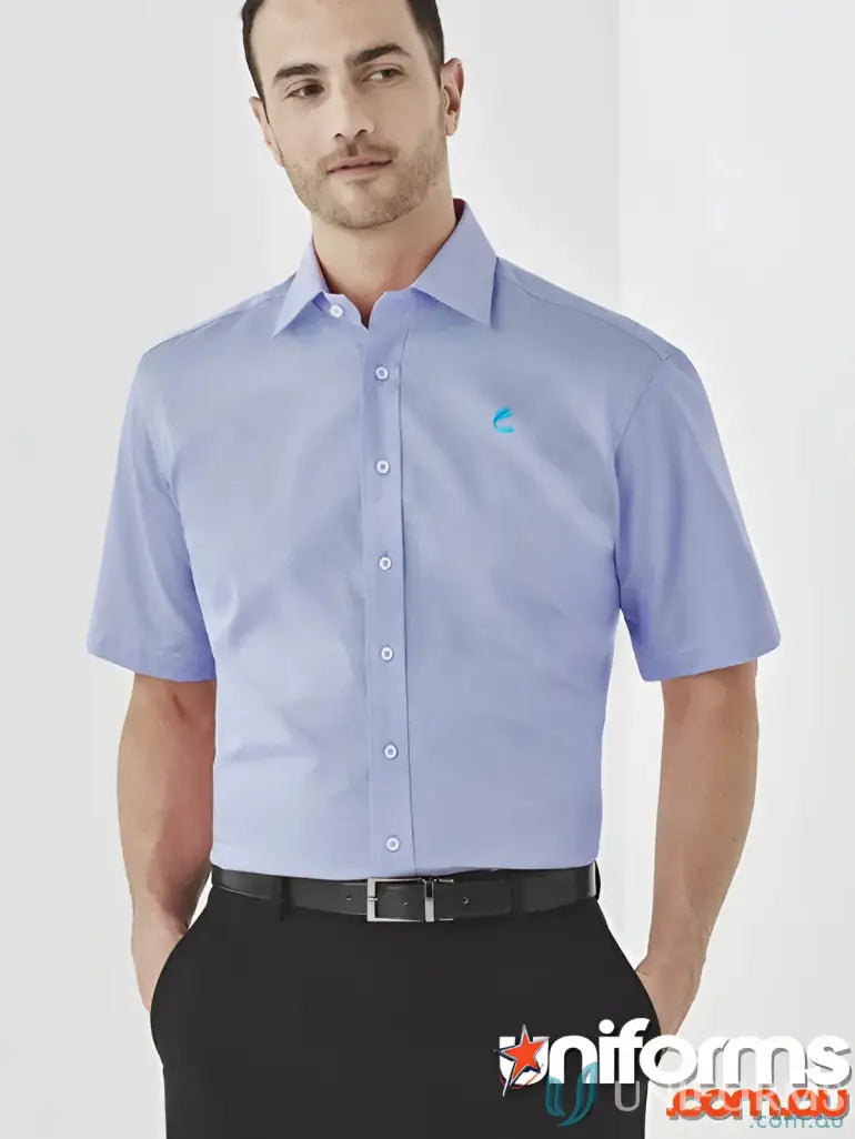 Light blue short-sleeved dress shirt ideal for work uniforms and casual uniforms