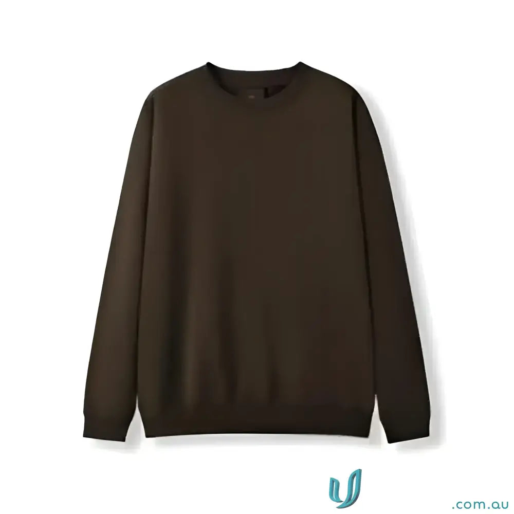 Solid dark brown long-sleeved crew neck sweatshirt for Sloppy Joe workwear or uniforms