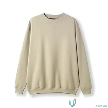 Plain beige long-sleeved crewneck sweatshirt for Sloppy Joe workwear or uniforms