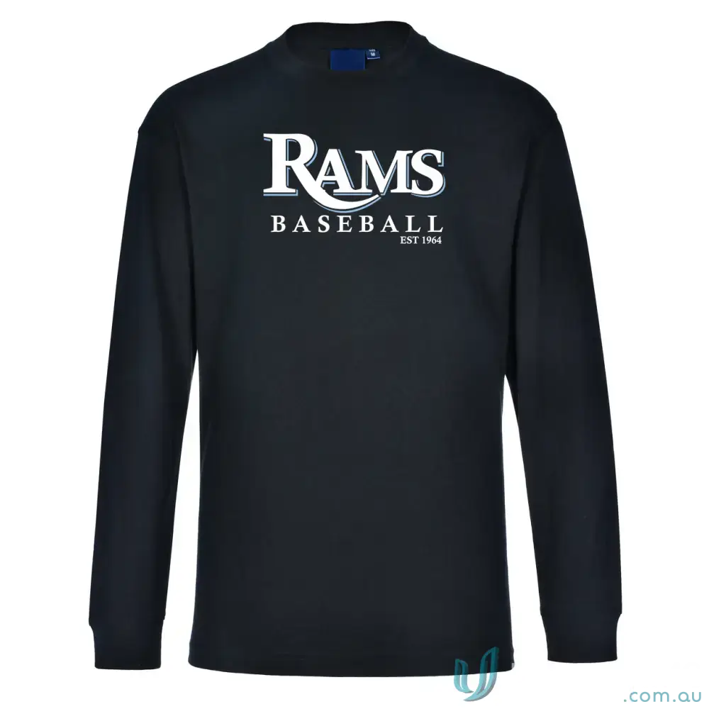 Black long-sleeved Croydon Rams LS Tee for Rams uniforms and casual wear