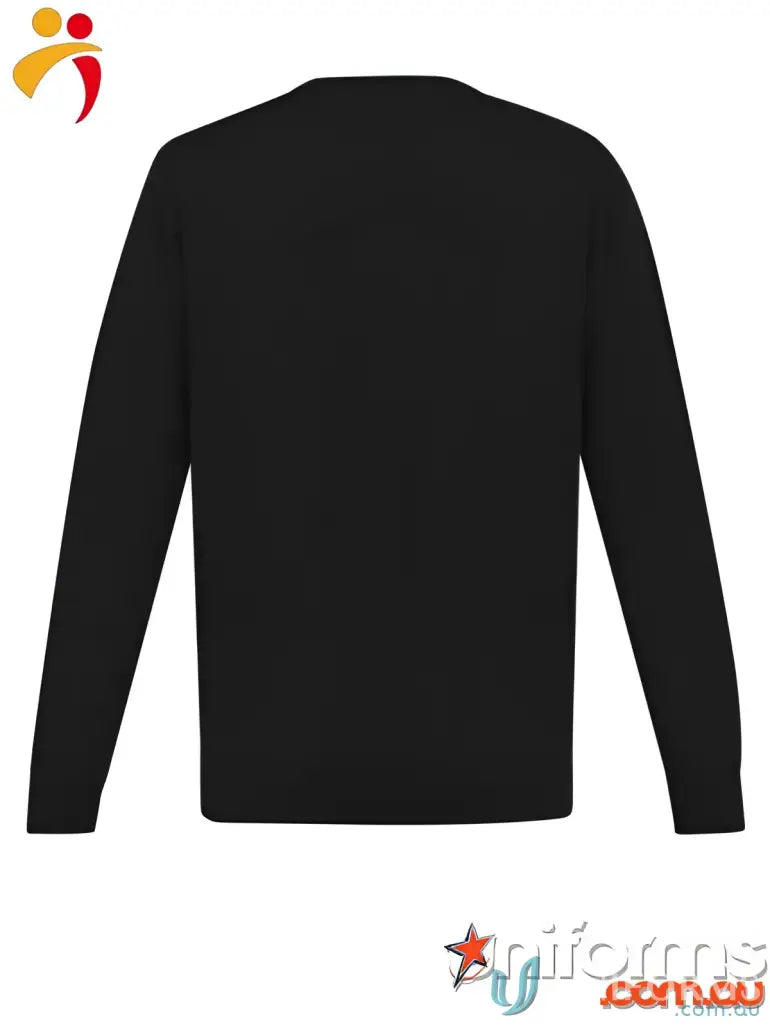 Black long-sleeved shirt from CSI EMB Knit Pullover with roma knit and relaxed ribbed cuffs