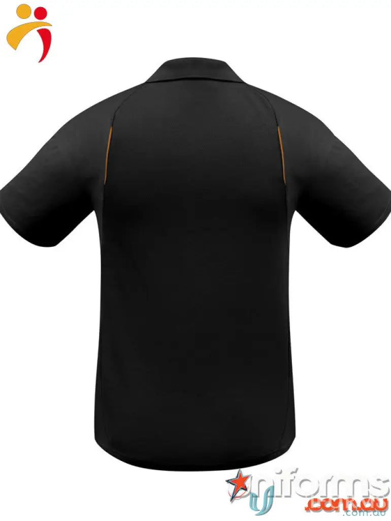 Black unisex polo shirt with knitted collar made from sports interlock fabric for work uniforms