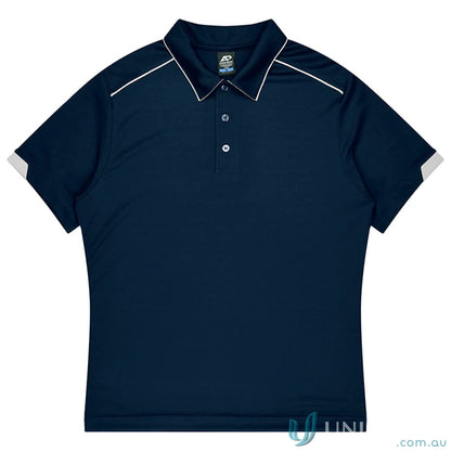 Dark blue Currumbin Kids Polo with white piping, perfect for mini waffle uniforms or workwear