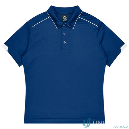 Royal blue Currumbin Kids Polo shirt with white piping, perfect for mini waffle uniforms or workwear
