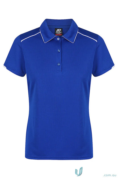Royal blue Currumbin Lady Polo with white piping, perfect for mini waffle uniforms or workwear