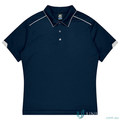 Dark blue Currumbin mens polo shirt with white trim, perfect for workwear or uniforms