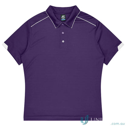 Purple polo shirt with white trim for Currumbin mens uniforms or workwear, mini waffle style