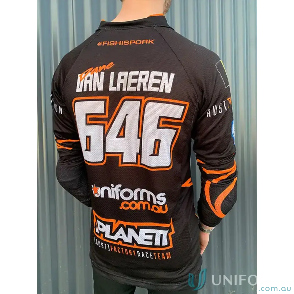 Black and orange racing jersey from 2ndskn premium range, top cycling apparel choice