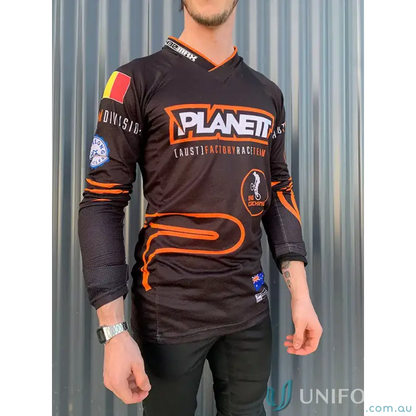Black and orange long-sleeved jersey from 2ndskn premium range cycling apparel