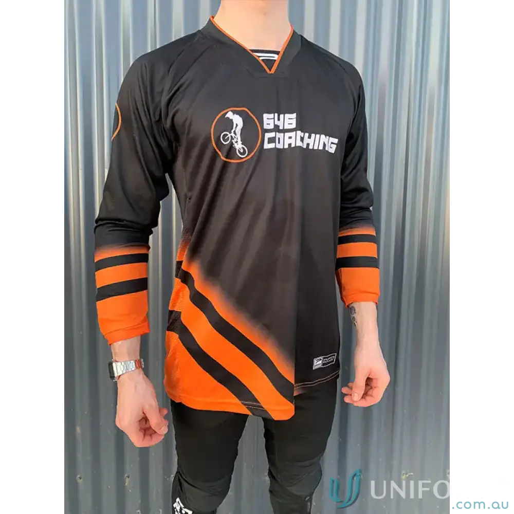 Black and orange mesh fabric long-sleeved cycling jersey from [CUSTOM] 646 Ride Jersey
