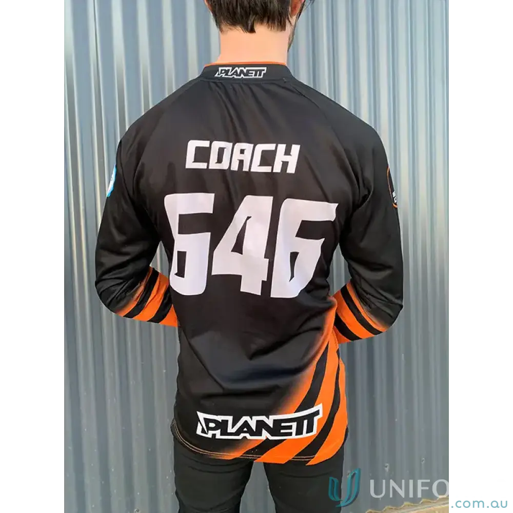 Black and orange long-sleeved Ride Jersey with mesh fabric for body heat regulation
