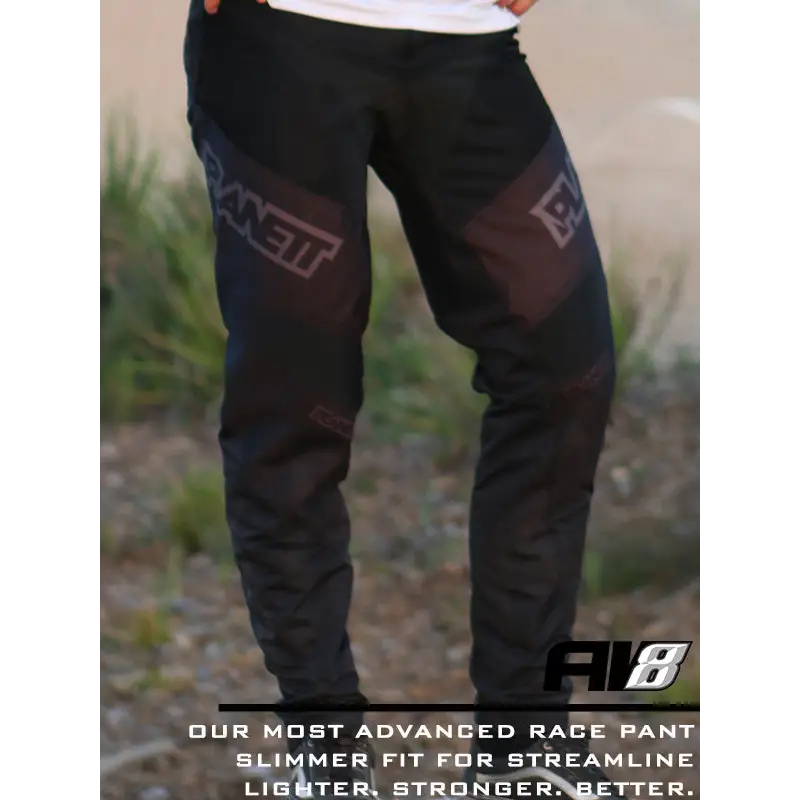 Black and dark gray slim fit av8 ride pant with bold arnet branding perfect for uniforms and workwear use