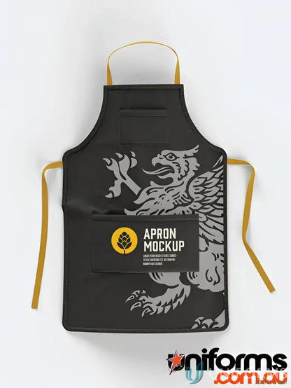 Black bib apron with griffin design, perfect for custom bib apron orders