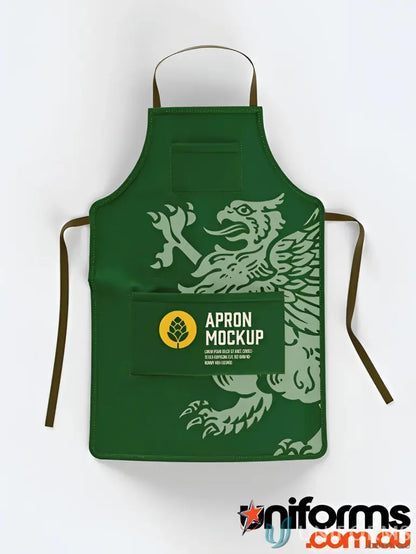 Green apron with griffin design, perfect for your custom bib apron needs