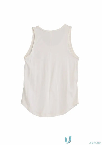 White sleeveless Charlie Tank with binded armhole for women’s cut style