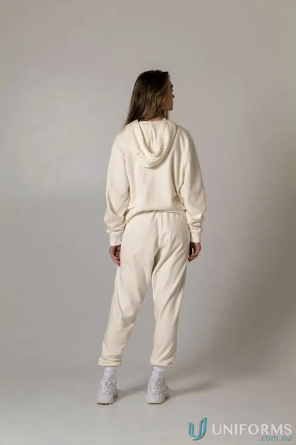 Cream-colored hudson hood garment dyed hoodie and sweatpants set for casual uniforms