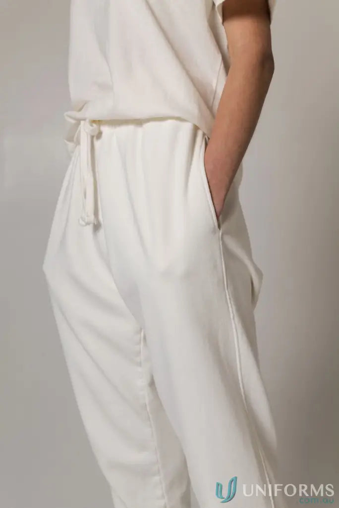 White Tommy Trackpant PFD in brushed French terry material perfect for comfy casual wear