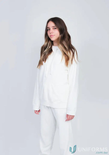 White lounge set made from brushed french terry perfect for your youth hoodie style