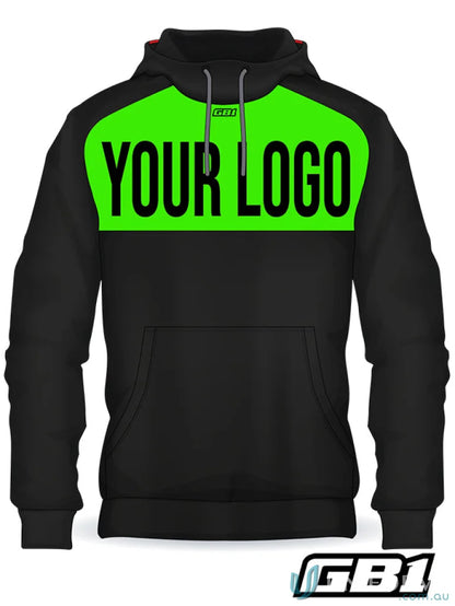 Black and green Custom Panel Hoodie with gb1 custom chest panel for uniforms