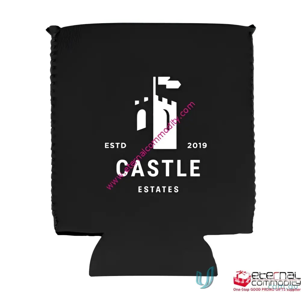 Black neoprene Ezy Grip Stubby Holder with White Castle logo, laminated open cell design