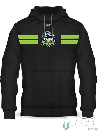 Gb1 Custom hoodie with chest panel and horse logo, perfect for uniforms and streetwear