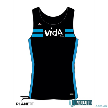 Black and blue vida adult singlet with 160g high-tech moisture removal for custom vida style