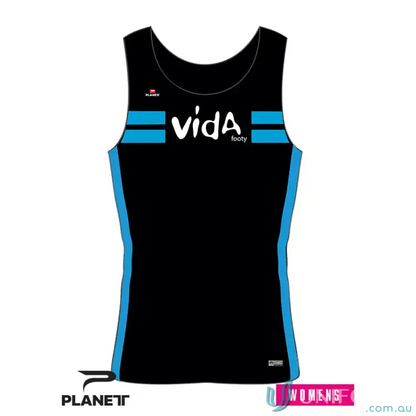 Black sleeveless athletic shirt by Custom VIDA for high-tech moisture removal sports