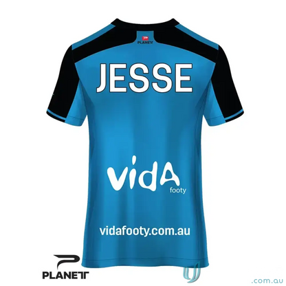 Blue and black soccer jersey from Custom VIDA Youth Tee with gram high-tech moisture-wicking fabric