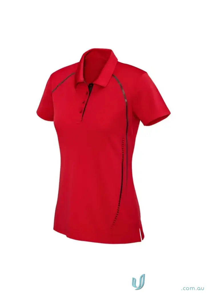 Red women’s polo shirt from Cyber Polo collection, perfect for men’s cyber style