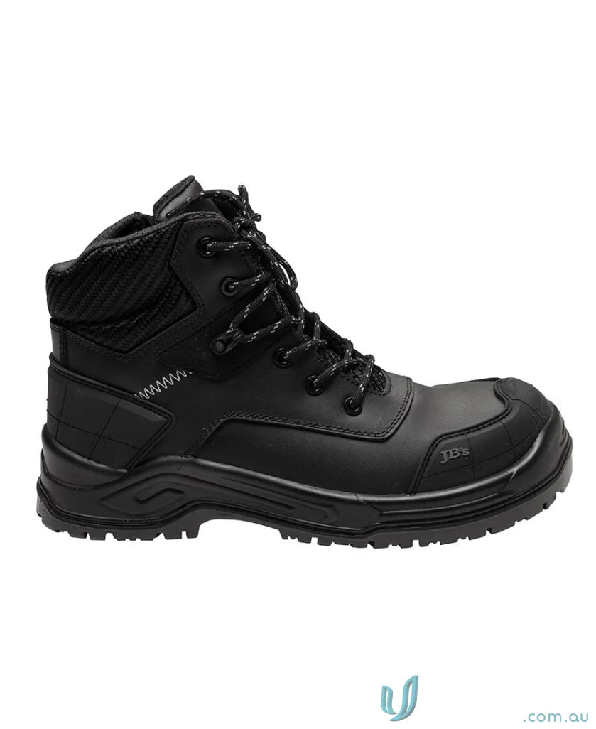 Black leather work boot with rugged sole from Cyborg Zip Safety Boot for workwear and uniforms