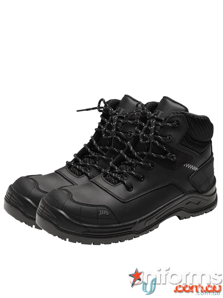 Black leather Cyborg Zip Safety Boot with durable sole perfect for workwear and uniforms