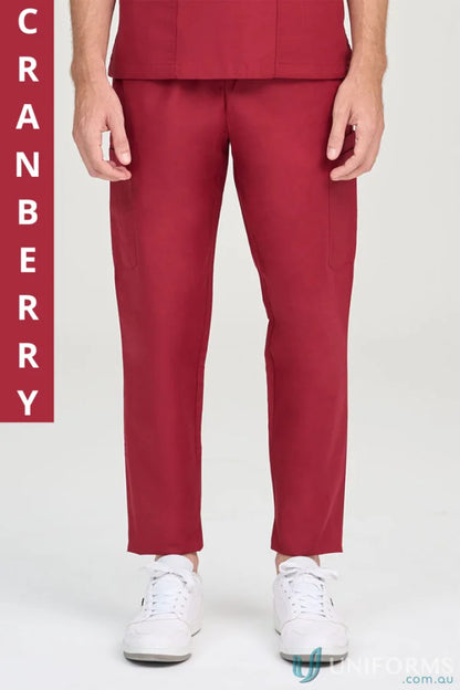 Cranberry-colored Daniel Scrub Pant with elastic waistband and relaxed fit with internal drawcord