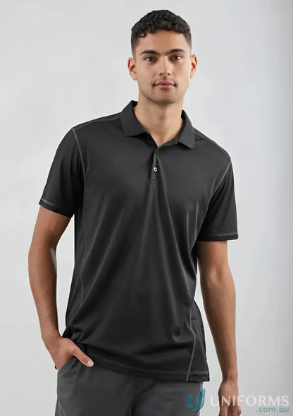 Dart Short Sleeve Polo from Biz Collection with black color and white stitching