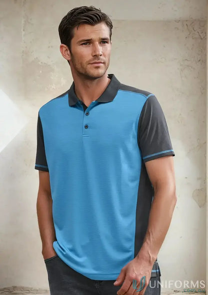 Dart Short Sleeve Polo Shirt in blue and grey for Biz Collection men’s fashion