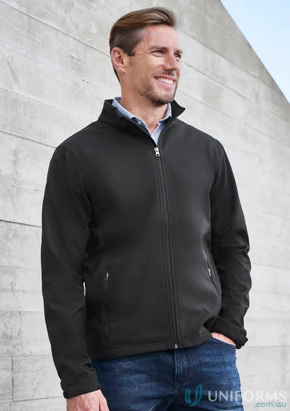 Man in black Daws EMB Mens Softshell Jacket, ideal for workwear or casual uniforms