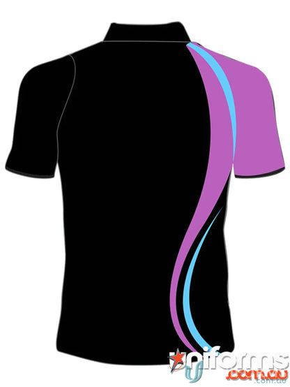 Black Daws SUB Custom Polo with purple and blue accents perfect for workwear uniforms